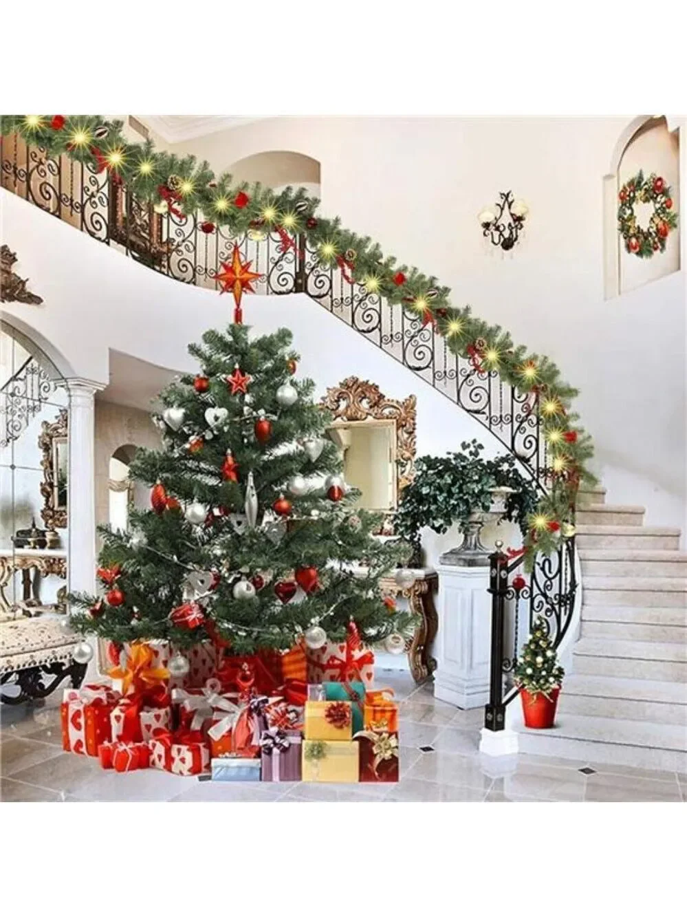 9 FT Christmas Garland Pre Lit LED Battery Operated Artificial Holiday Decoratio